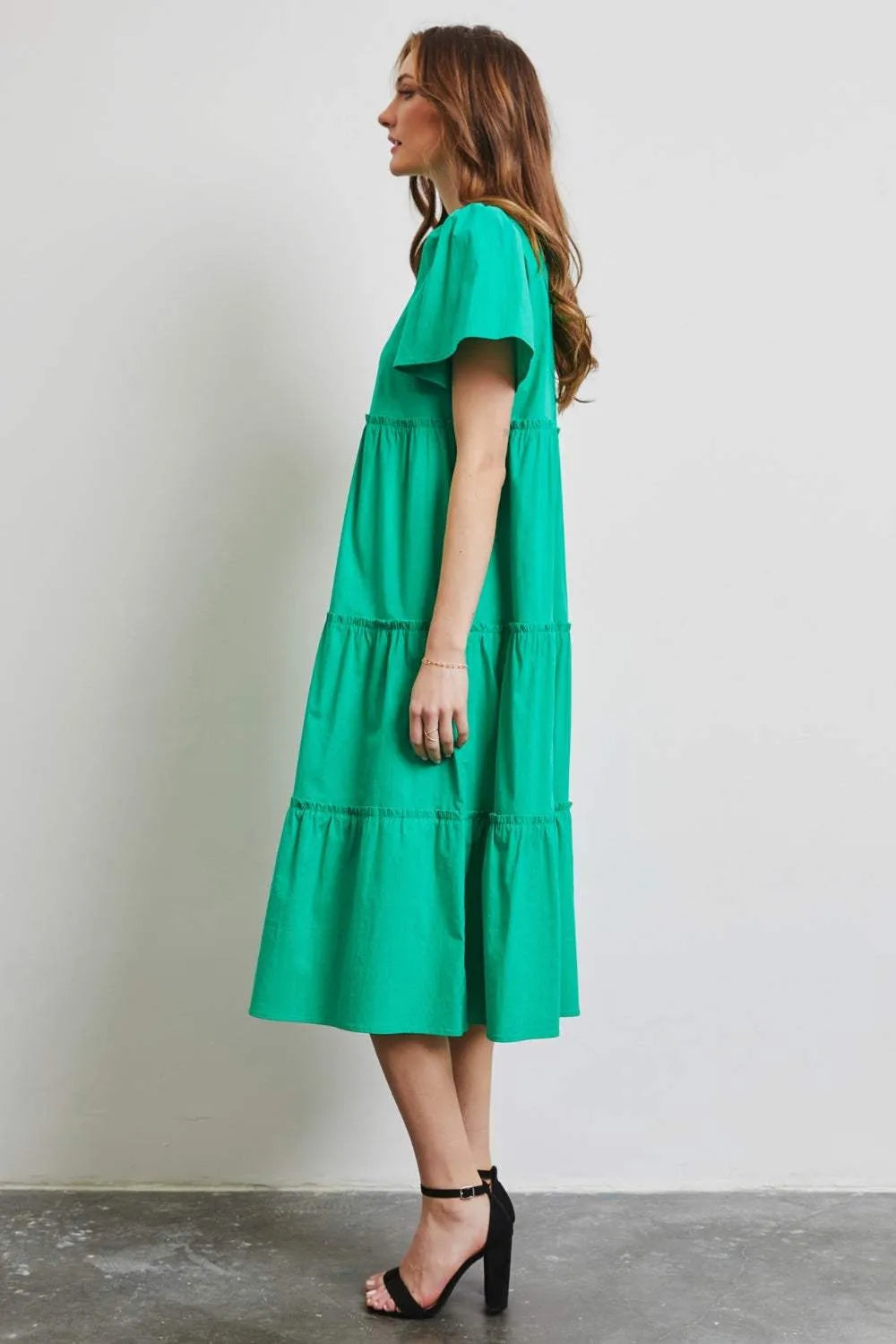 HEYSON Full Size Cotton Poplin Ruffled Tiered Midi Dress Casual Dresses - Tophatter Daily Deals