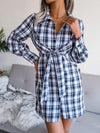 Tied Plaid Long Sleeve Mini Shirt Dress Casual Dresses - Tophatter Daily Deals