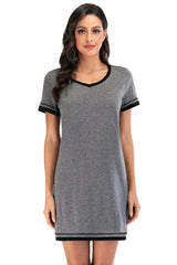 Contrast Trim Short Sleeve Lounge Dress Sleep Dresses - Tophatter Daily Deals