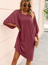 Round Neck Three-Quarter Sleeve Tee Dress Wine Casual Dresses - Tophatter Daily Deals