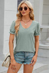 Eyelet Round Neck Flounce Sleeve T-Shirt Sage Women's T-Shirts - Tophatter Daily Deals