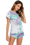 Tie-Dye Round Neck Short Sleeve Top and Shorts Lounge Set - Tophatter Deals