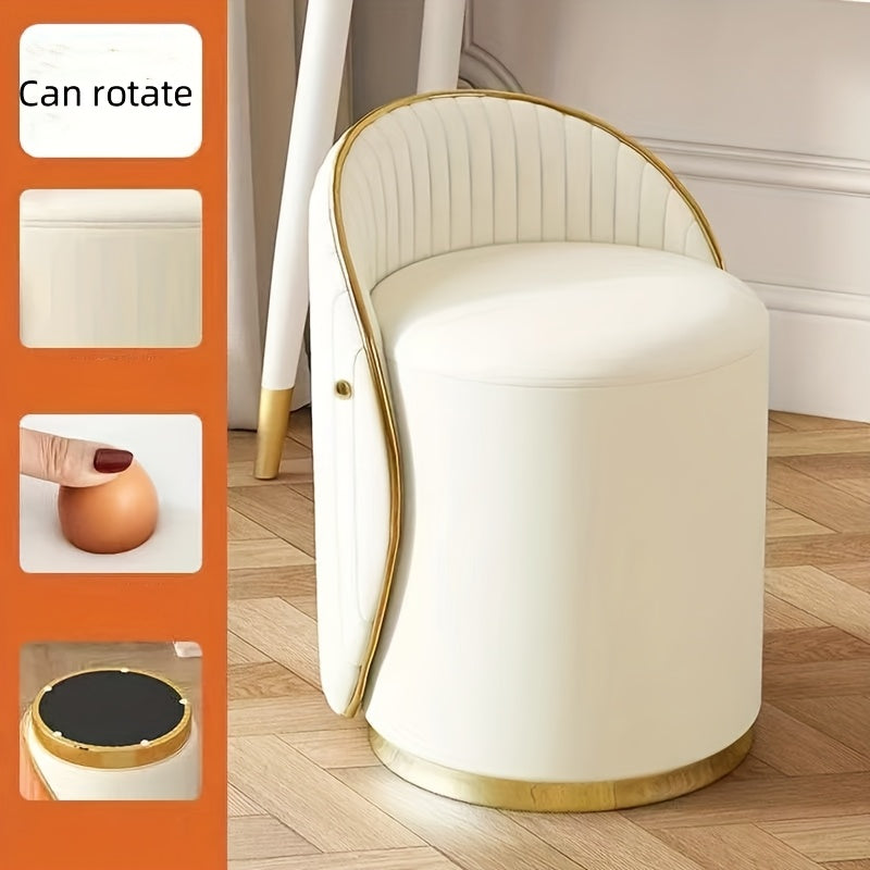 Vanity Stool Swivel Beige High Backrest Round Seat Folding Chairs & Stools - Tophatter Daily Deals