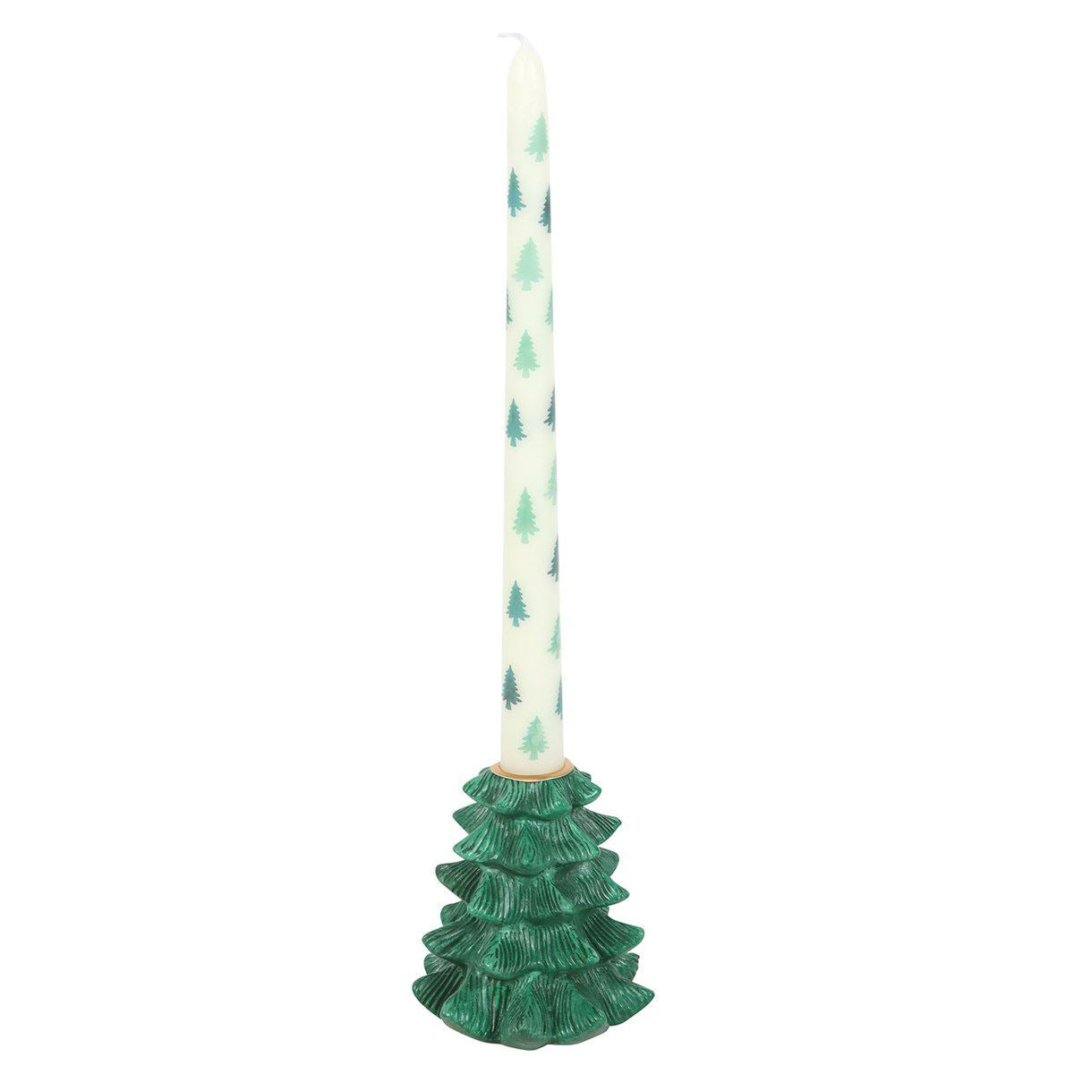 Green Fir Tree Candle Holder with Taper Candle | Festive Christmas Centrepiece Candle Holder - Tophatter Daily Deals