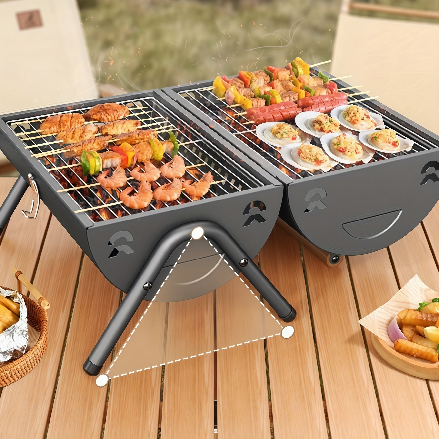 Double-Sided Charcoal Grill with Lid Kitchen Appliances - Tophatter Daily Deals