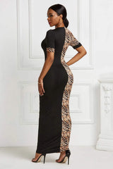 Two-Tone Round Neck Short Sleeve Maxi Dress Casual Dresses - Tophatter Daily Deals