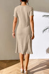 Ribbed Asymmetrical Neck Short Sleeve Dress Casual Dresses - Tophatter Daily Deals