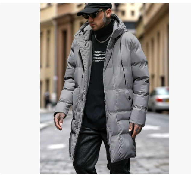Warm Men's Long Puffer Coat - Hooded Quilted Cotton, Urban Gray 3D Changing Face Moving Picture Frame - Tophatter Daily Deals