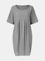 Full Size Round Neck Half Sleeve Dress with Pockets Gray Casual Dresses - Tophatter Daily Deals