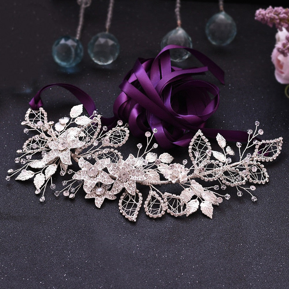 Bride Waist Seal Handmade Belt Rhinestone Wedding Dress Purple ribbon 0 - Tophatter Daily Deals