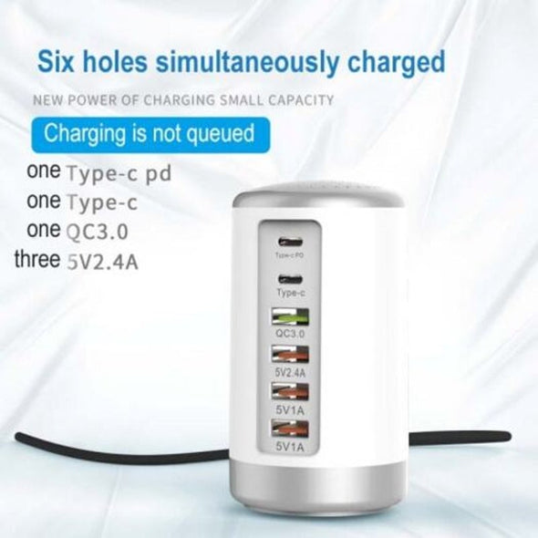 6-port Cylindrical Adapter 65W High-power Fast Charge 0 - Tophatter Daily Deals