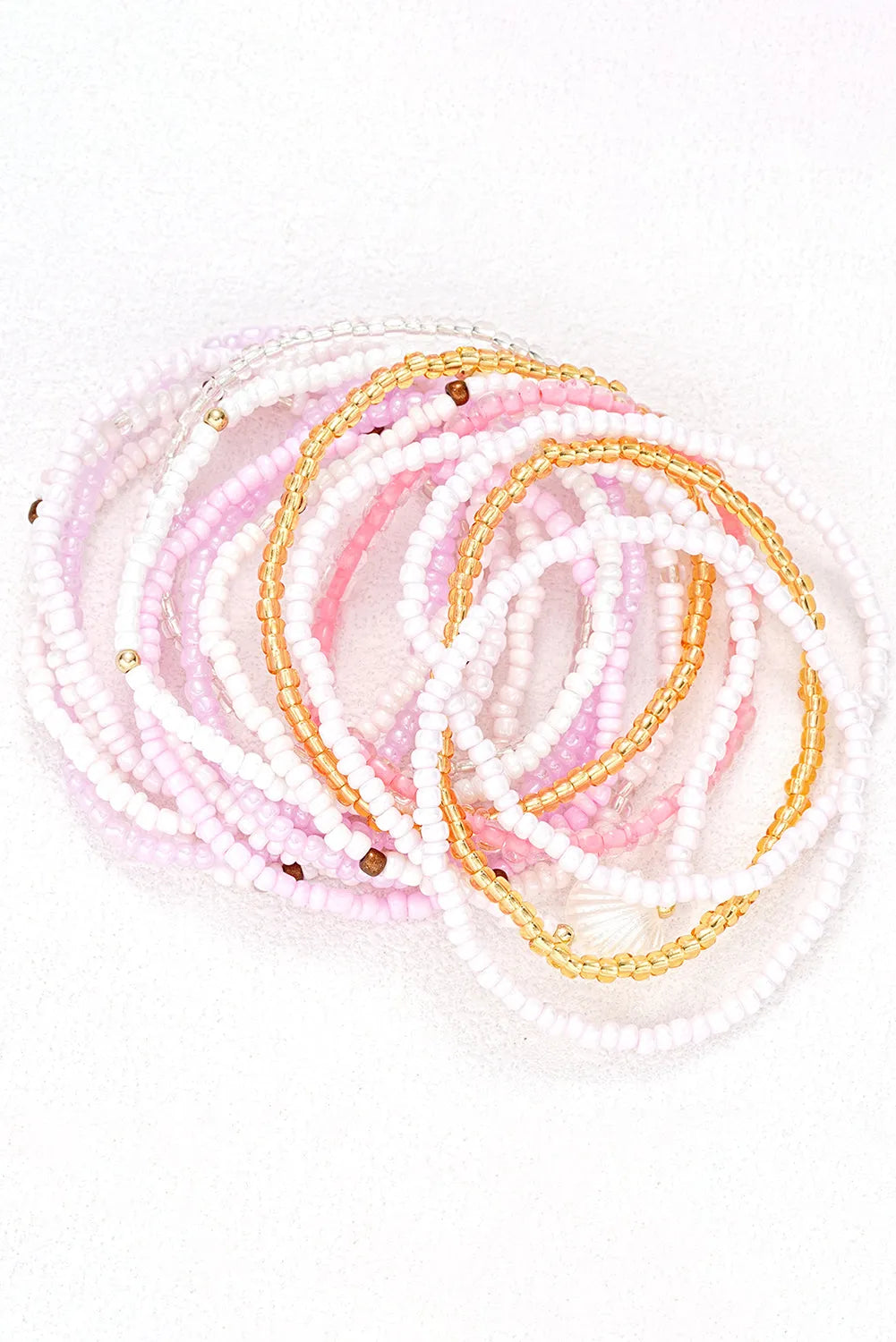 Light Pink Bohemian Beaded Shell Ornament Bracelet Set Bracelets - Tophatter Daily Deals