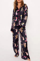 Black Western Cowgirl Boots Printed Satin Long Pajama Set Black 97%Polyester+3%Elastane Loungewear & Sleepwear/Sleepwear - Tophatter Daily Deals