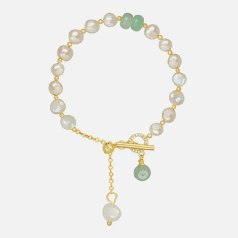 Pearl Green Stone Link Bracelet Pearl-Green Stone One Size Bracelets - Tophatter Daily Deals