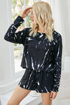 Tie-Dye Drop Shoulder Top and Shorts Lounge Set Black Loungewear Sets - Tophatter Daily Deals