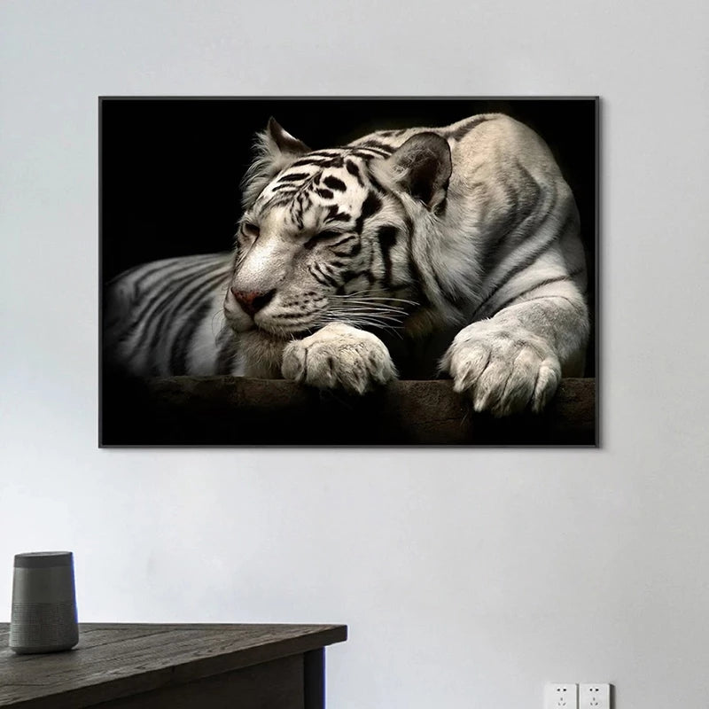 Black And White Tiger Canvas Animal Poster Home Decor 0 - Tophatter Daily Deals