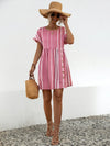 Striped Polka Dot Frill Short Sleeve Mini Dress Casual Dresses - Tophatter Daily Deals