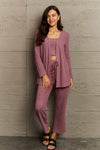 Ninexis Full Size Cropped Top, Long Pants and Cardigan Lounge Set - Tophatter Deals