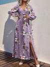 Slit Printed Surplice Long Sleeve Maxi Dress Lavender Casual Dresses - Tophatter Daily Deals