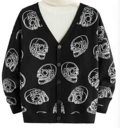 Oversized Men's Jacquard Cardigan - Skeleton Knit, Acrylic Black Small Skull 3D Changing Face Moving Picture Frame - Tophatter Daily Deals