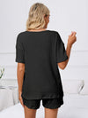 Notched Short Sleeve and Shorts Lounge Set Loungewear Sets - Tophatter Daily Deals