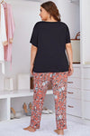 Plus Size Contrast Round Neck Tee and Floral Pants Lounge Set Loungewear Sets - Tophatter Daily Deals