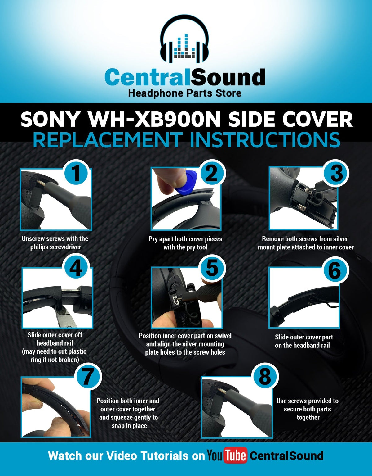 Replacement Side Cover Slider Parts UPGRADE KIT for Sony WH-XB900N WHXB900N Audio Accessories - Tophatter Daily Deals