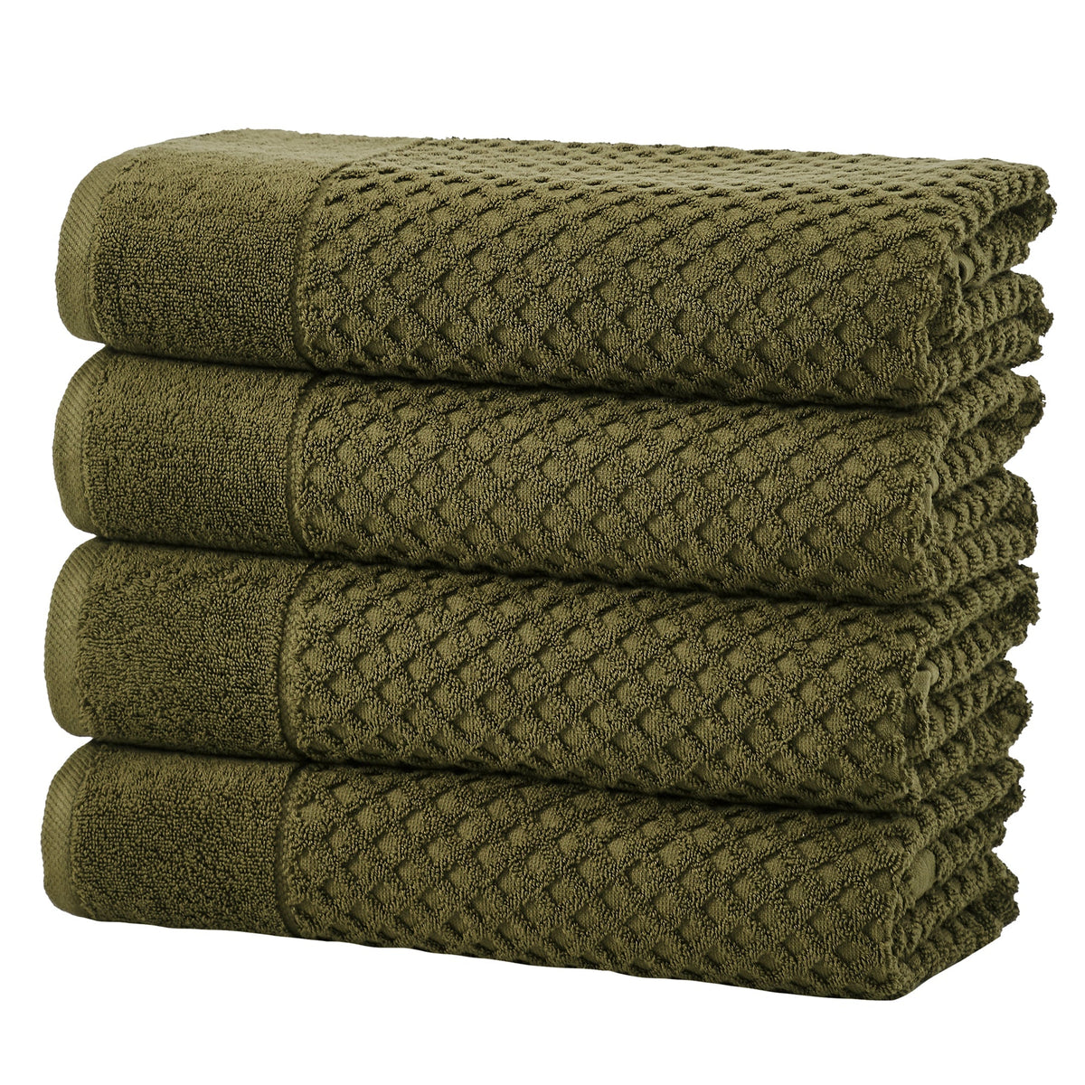 Cotton Diamond Waffle Weave Bath Towel Set - Grayson Collection Bath Towel (Pack of 4) Olive Bath - Tophatter Daily Deals