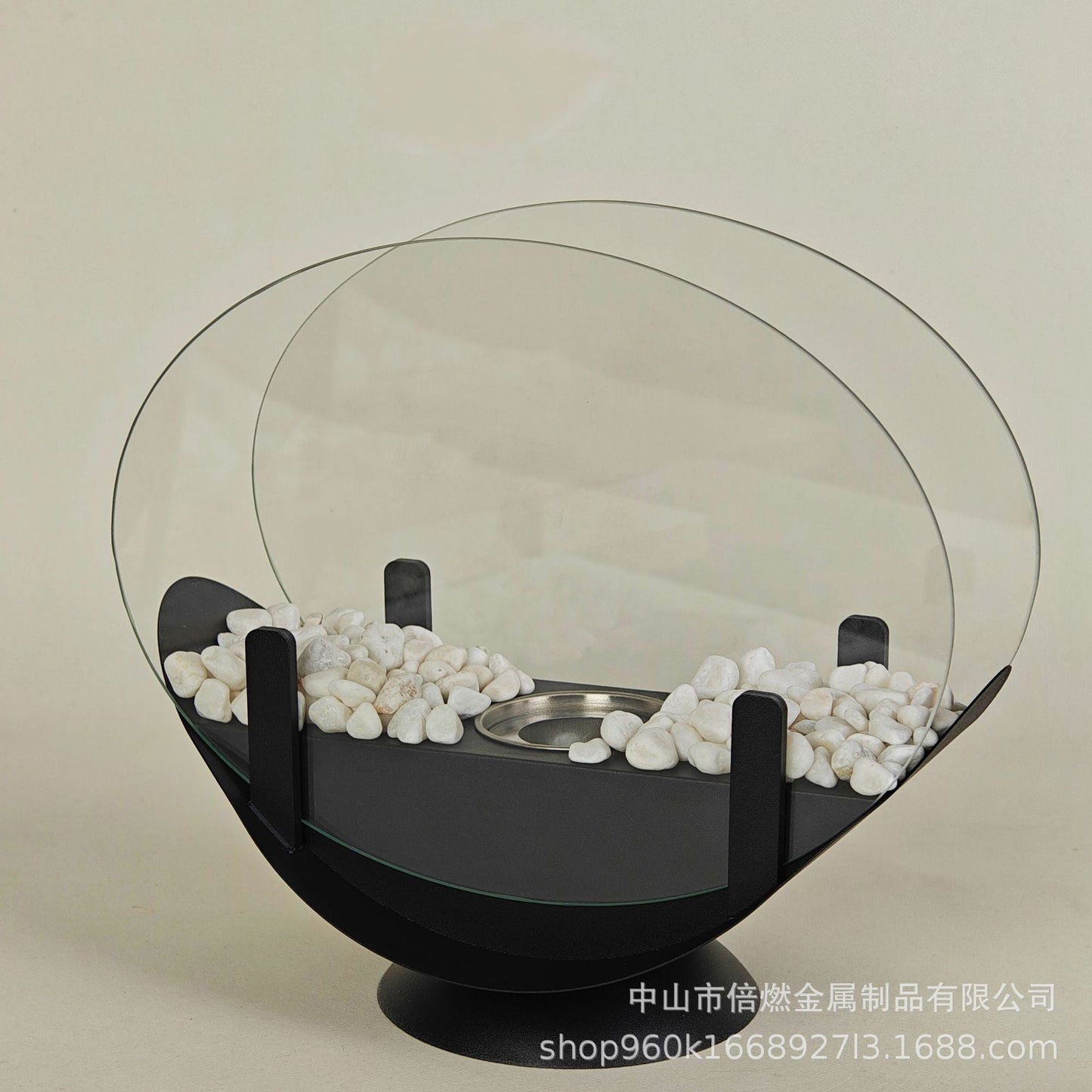 Alcohol Fireplace Lamp Indoor Real Fire Heating Atmosphere Desktop Oval Oval Black White Stone 0 - Tophatter Daily Deals