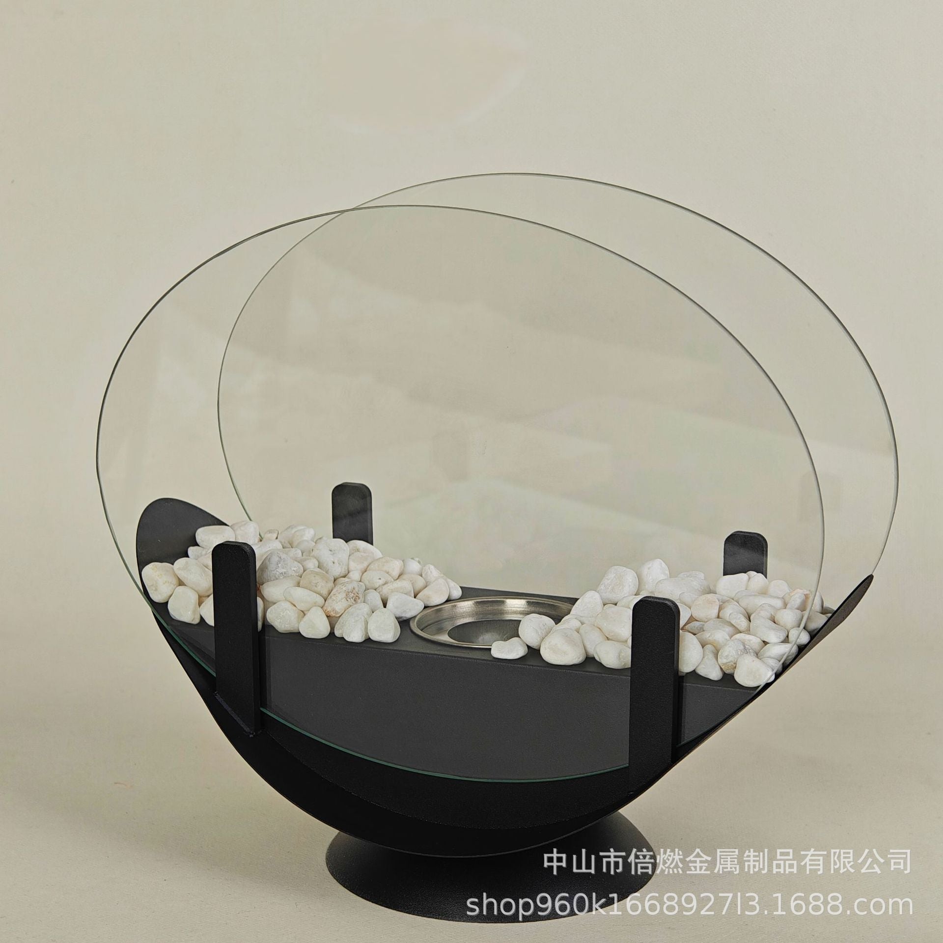 Alcohol Fireplace Lamp Indoor Real Fire Heating Atmosphere Desktop Oval Oval Black White Stone 0 - Tophatter Daily Deals