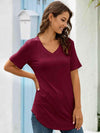 Full Size V-Neck Short Sleeve T-Shirt Deep Red Women's T-Shirts - Tophatter Daily Deals