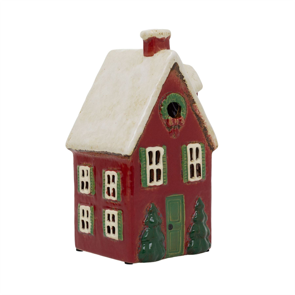 Red Ceramic Christmas House Tealight Holder | Candle Holder Cottage Ornament Candle Holder - Tophatter Daily Deals