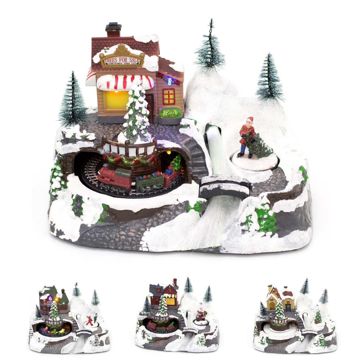 Christmas Scene With Moving Train Xmas Model Village | Light Up LED Animated Christmas Village Ornament | Design Varies One Supplied Model Village - Tophatter Daily Deals