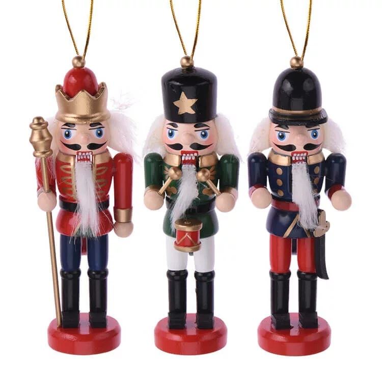 Set of 3 Traditional Nutcracker Soldier Baubles | Christmas Tree Ornament 12cm Baubles - Tophatter Daily Deals