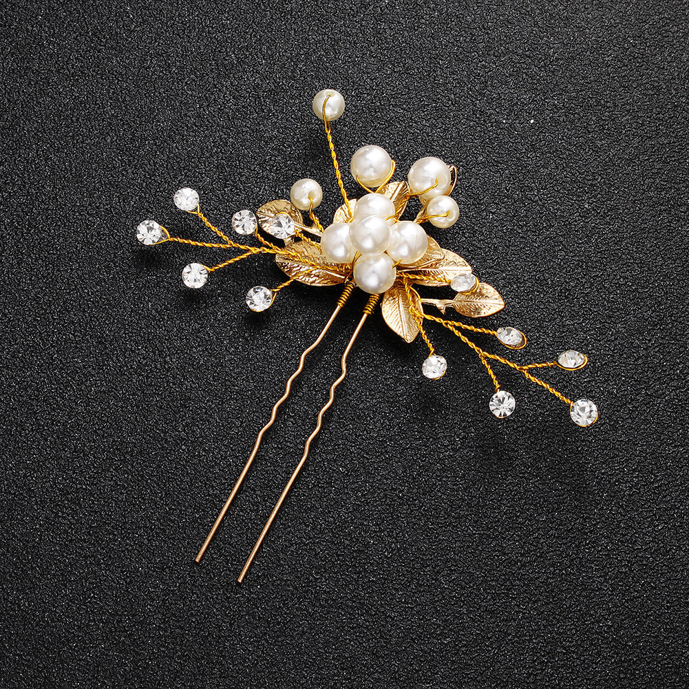 Bridal Jewelry Headdress Handmade Pearl U-shaped Head Flower Hairpin Gold 0 - Tophatter Daily Deals