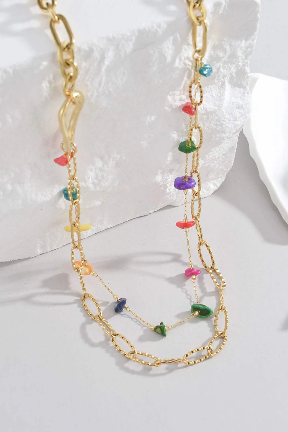 Multicolored Stone Double-Layered Necklace Gold One Size Necklaces - Tophatter Daily Deals
