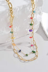 Multicolored Stone Double-Layered Necklace Gold One Size Necklaces - Tophatter Daily Deals