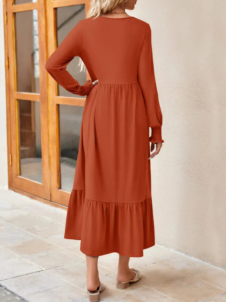 Round Neck Lantern Sleeve Ruffle Hem Dress Casual Dresses - Tophatter Daily Deals