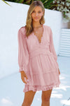 Swiss Dot Frill V-Neck Mini Dress Blush Pink Casual Dresses - Tophatter Daily Deals