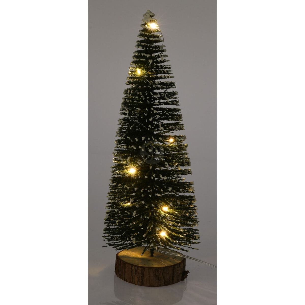 LED Bottle Brush Christmas Tree | Snowy Green Pine Christmas Village Tree 30cm LED Light - Tophatter Daily Deals