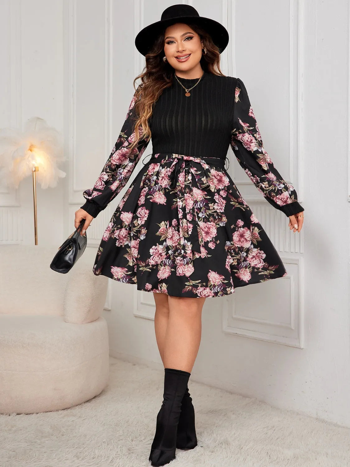 Honey Plus Size Tied Printed Long Sleeve Dress Casual Dresses - Tophatter Daily Deals