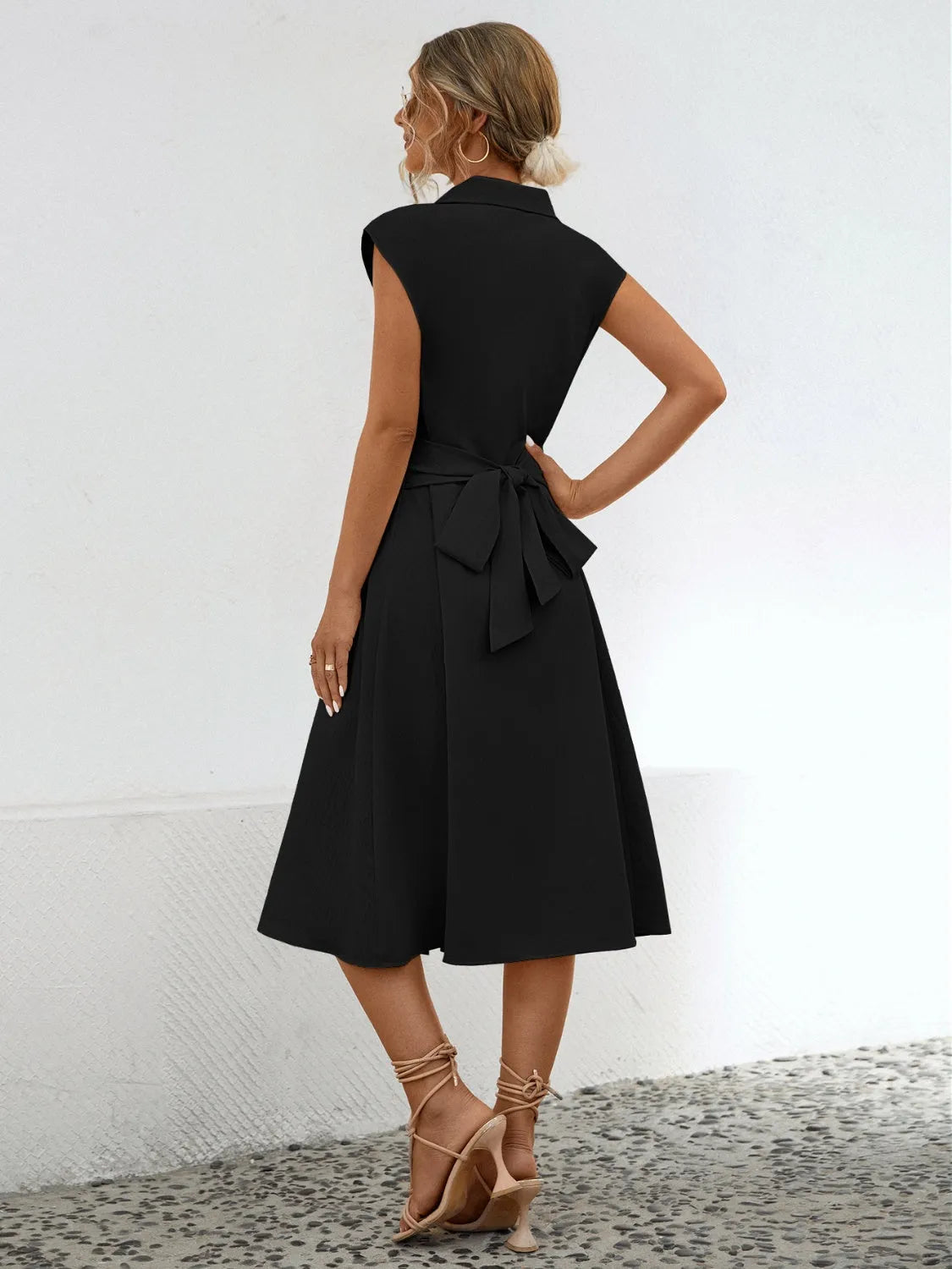 Button Up Cap Sleeve Midi Dress Casual Dresses - Tophatter Daily Deals