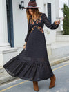 Embroidered V-Neck Long Sleeve Dress Black Casual Dresses - Tophatter Daily Deals