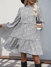 Perfee Frill Printed Mock Neck Long Sleeve Mini Dress Casual Dresses - Tophatter Daily Deals