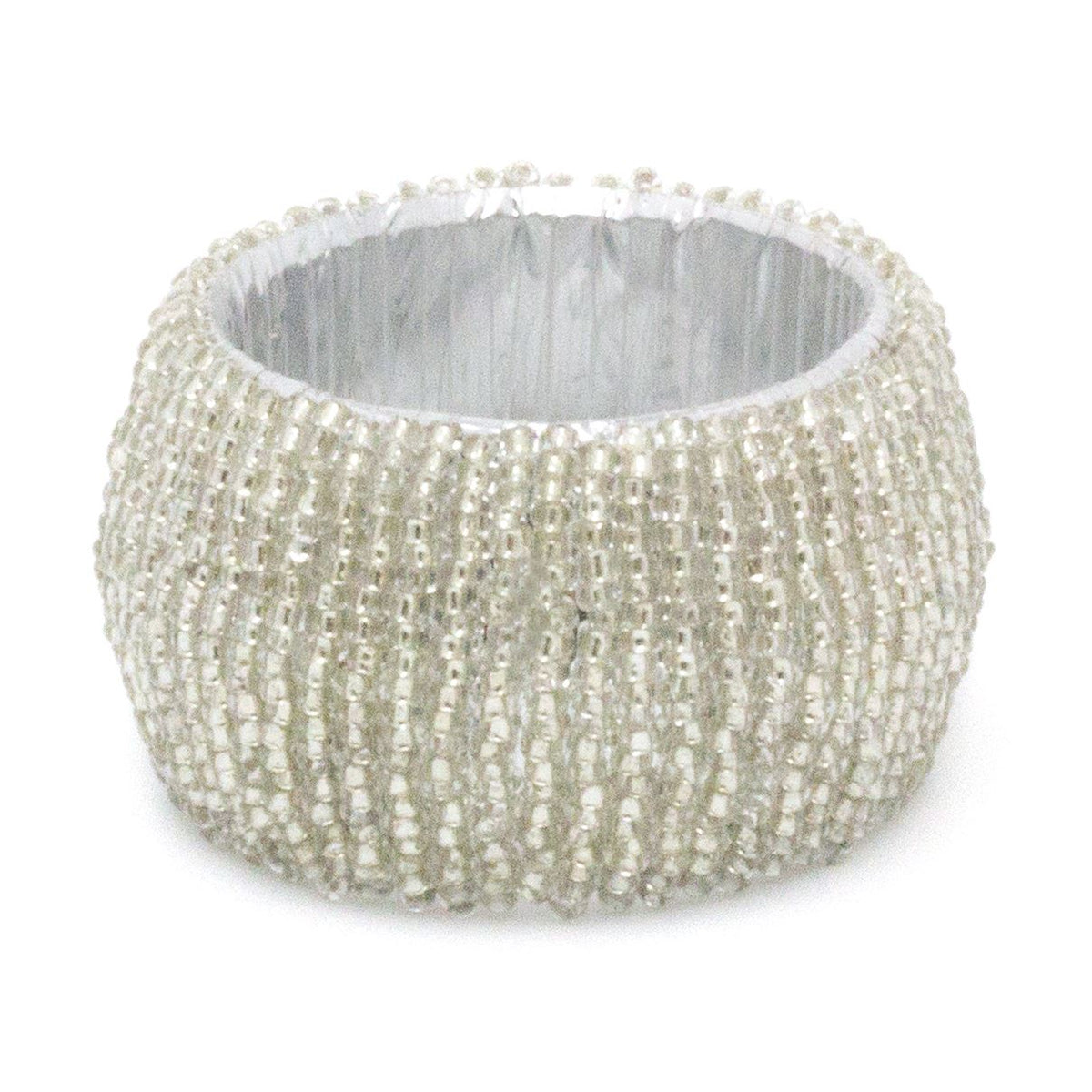 Set Of 4 Silver Glass Napkin Holder | Chic Beaded Napkin Rings | Ring Holder Dinner Table Set Napkin Rings - Tophatter Daily Deals