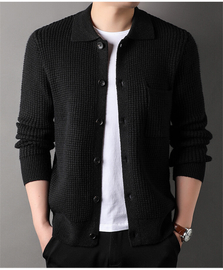 Warm Textured Men's Cardigan - Polo Lapel, Knit For Autumn Black 3D Changing Face Moving Picture Frame - Tophatter Daily Deals
