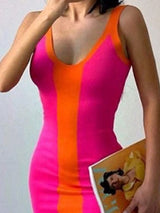 Contrast Wide Strap Slit Midi Dress Casual Dresses - Tophatter Daily Deals