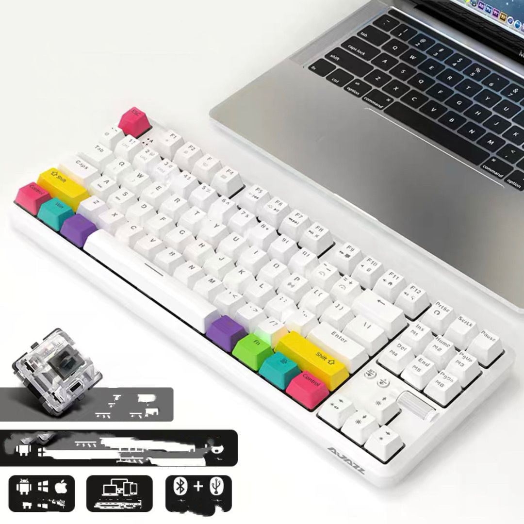 Blackmail k870t wireless Bluetooth wired dual mode mechanical keyboard 87 key RGB office game mobile phone tablet 2A 0 - Tophatter Daily Deals