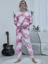 Tie-dye Round Neck Top and Drawstring Pants Lounge Set Carnation Pink Loungewear Sets - Tophatter Daily Deals