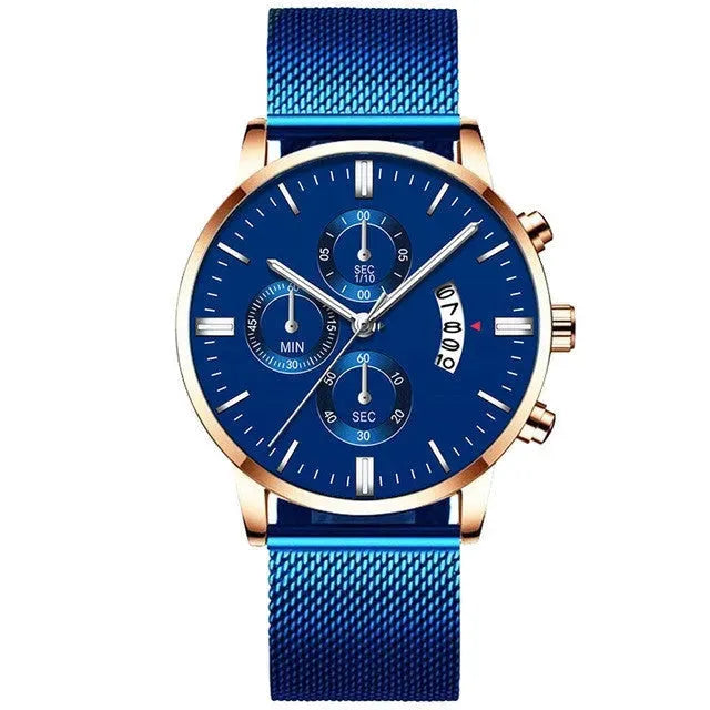 Mens Business Luxury Watches For Men Mesh Band Quartz Watch Blue Rose Gold Watches - Tophatter Daily Deals
